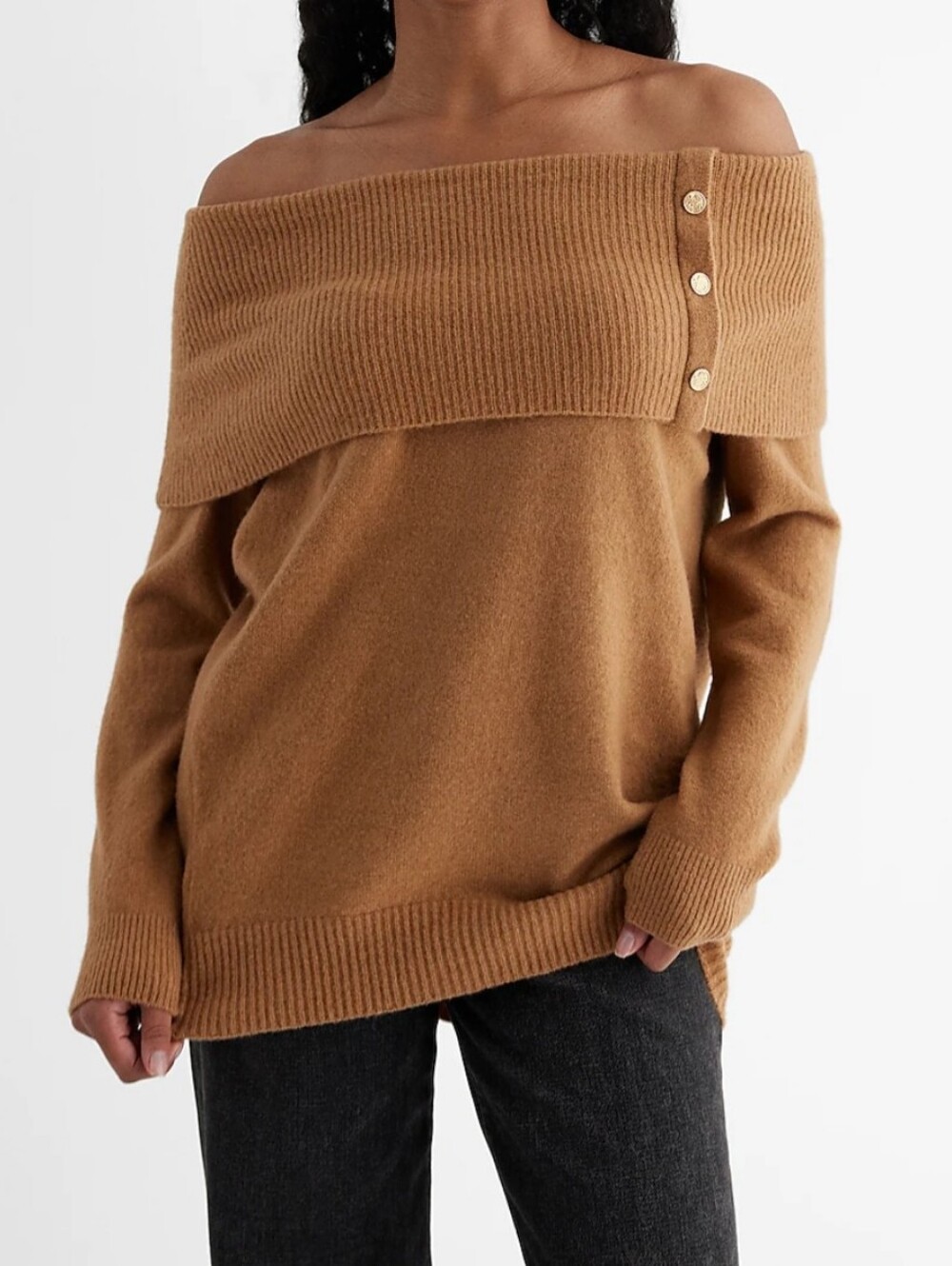 Express Off-the-Shoulder Camel Sweater Size Small